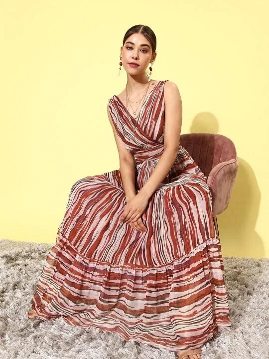 Women Rust Abstract Backless Sundress | Indian Maxi Dress For Women Elegant Sleeveless Maxi Dress Women Rust Abstract Backless Sundress | Indian Maxi Dress For Women Elegant Sleeveless Maxi Dress