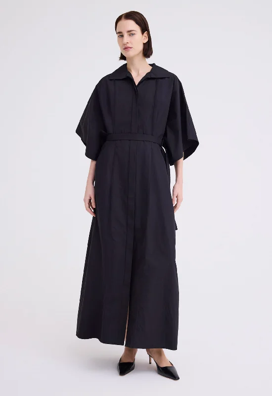 Xavier Shirt Maxi Dress - Black Casual Maxi Dress with Pockets