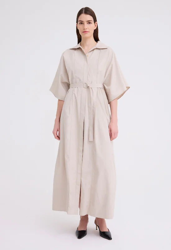 Xavier Shirt Maxi Dress - Canvas Beige Fashionable Open-Back Maxi Dress
