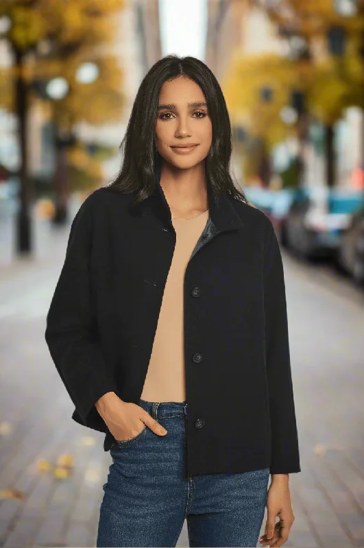 Fancy 2 Side Pockets Jacket Hooded Jacket Caped Jacket Shawl Collar Jacket