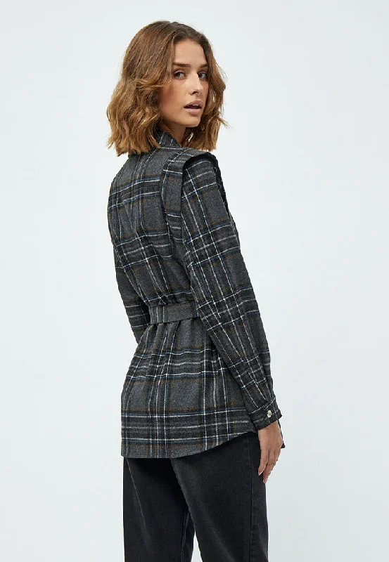 MSAshanti Shirt Jacket - Slate Brown Checked Welt Pockets Slit Pockets Flap Pockets