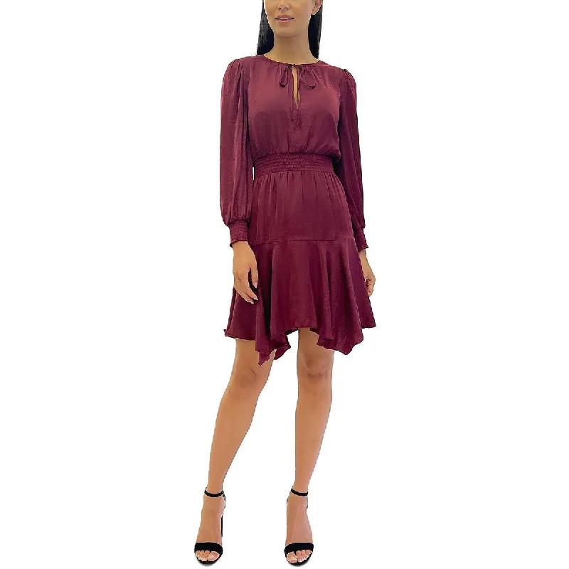 Womens Tie Neck Short Mini Dress Fashionable A-Line Mini Dress