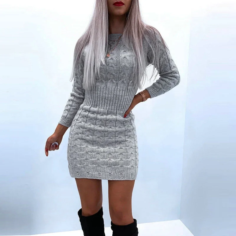 Elegant Solid Color Knitted Mini Dress Elegant Mini Dress with Ruffles