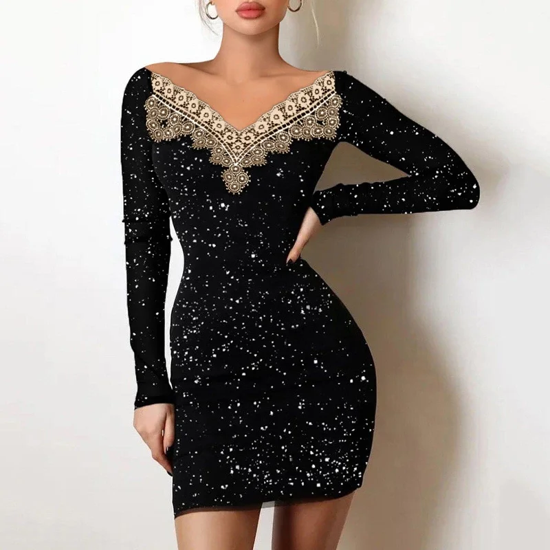 Women's Mesh Sleeve Long Sleeve A-line Mini Dresses Comfortable Wrap Mini Dress