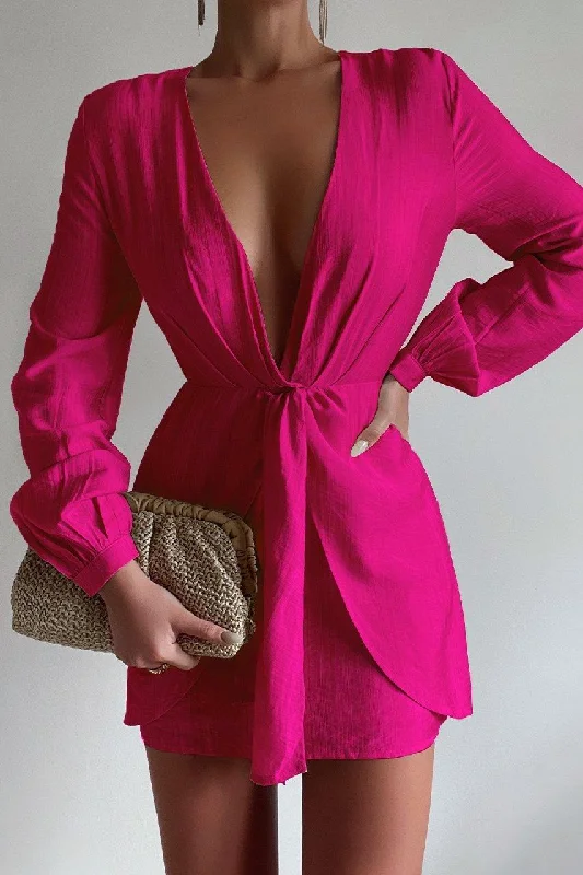 Calabra Mini Dress - Fuchsia Cozy Cowl Neck Mini Dress