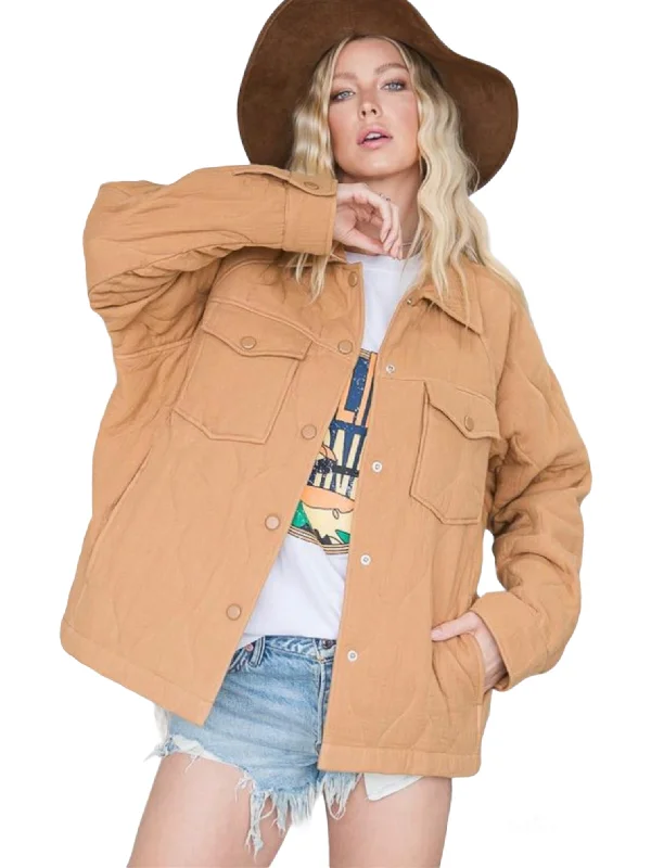 Camel Quilted Jacket Elasticated Jacket Padded Jacket Insulated Jacket