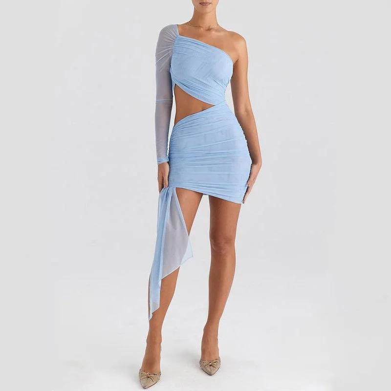 Chic Backless Mini Dress with Mesh Overlay Fashionable Polka Dot Mini Dress