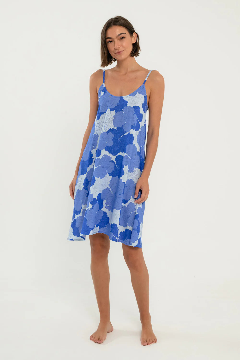 Citrine Carmel Mini Dress Blue Floral Casual High-Waist Mini Dress