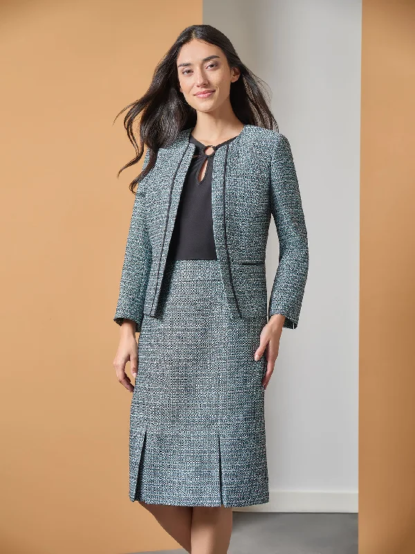 Collarless Open Front Jacket, Tweed Appliqued Jacket Beaded Jacket Sequined Jacket