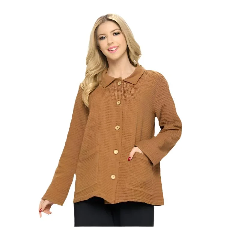 Focus Button Down Waffle Jacket in Toffee - SW231-TOF Embroidered Jacket Appliqued Jacket Beaded Jacket Focus Button Down Waffle Jacket in Toffee - SW231-TOF Embroidered Jacket Appliqued Jacket Beaded Jacket