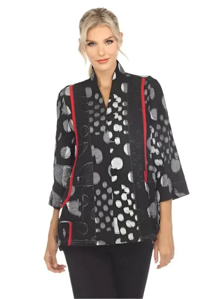Moonlight Polka-Dot Blouse/Jacket in Silver, Grey, Red & Black -3786 Insulated Jacket Fitted Jacket Loose Jacket Moonlight Polka-Dot Blouse/Jacket in Silver, Grey, Red & Black -3786 Insulated Jacket Fitted Jacket Loose Jacket