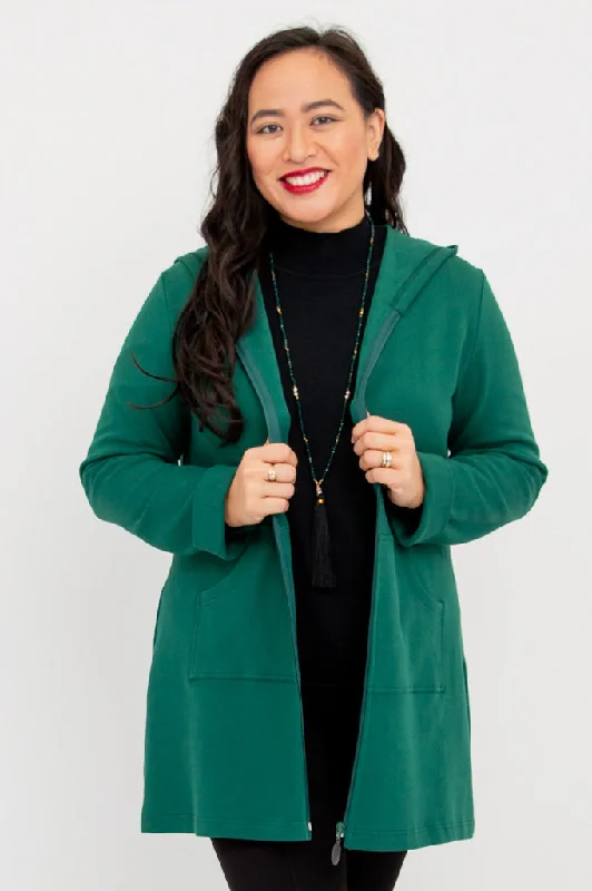 Cortes Jacket, Green, Cotton Zippered Front Buttoned Front Snap Front