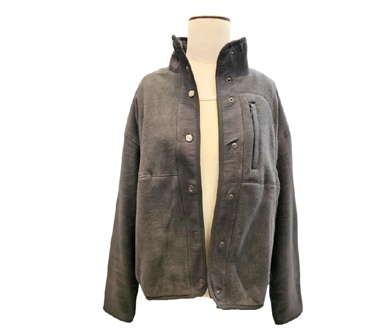 Jacket Snap / Zipper Pocket Soft Fleece Women's Graphite Grey 24F35-GRP Satin Fabric Silk Fabric Chiffon Fabric Jacket Snap / Zipper Pocket Soft Fleece Women's Graphite Grey 24F35-GRP Satin Fabric Silk Fabric Chiffon Fabric