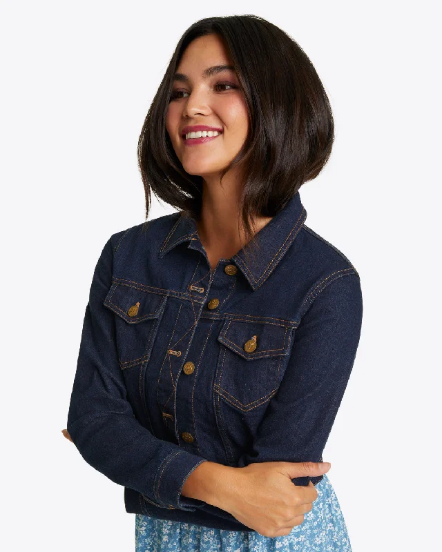 Cropped Jacket in Dark Wash Wool Fabric Cashmere Fabric Tweed Fabric