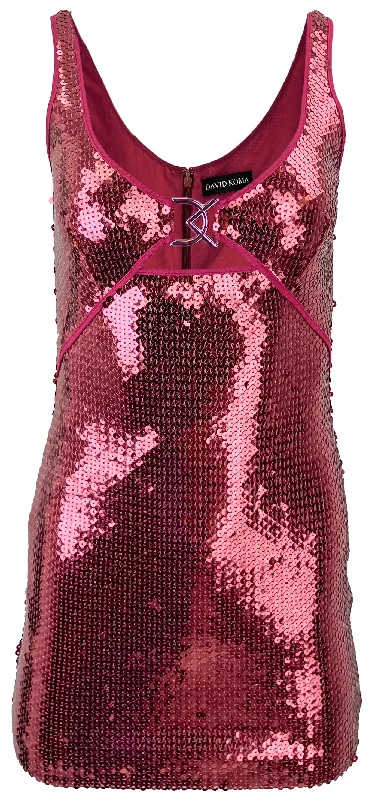 David Koma DK Logo Sequin Mini Dress in Pink Classic Striped Mini Dress