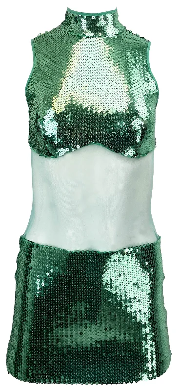David Koma Sequin Mini Dress in Mint Green Comfortable Smocked Mini Dress
