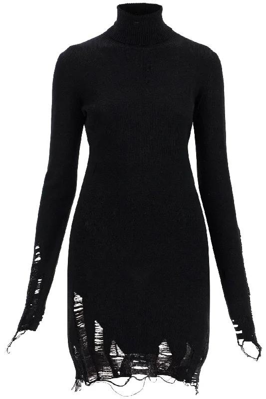 destroyed knit mini dress S62DA0030 M13070 BLACK Trendy Off-Shoulder Dress Mini
