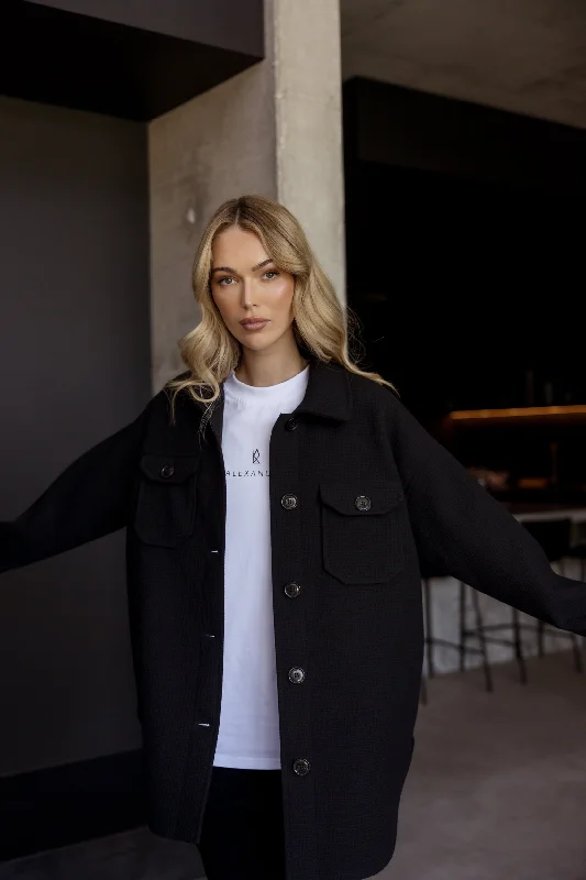 EAGLE Shacket Jacket Black Satin Jacket Silk Jacket Chiffon Jacket