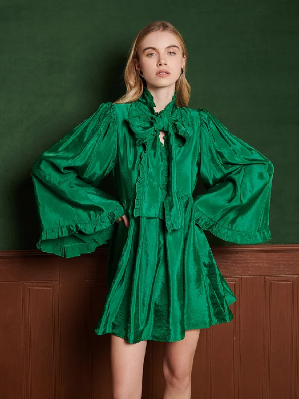 Emerald Bow Mini Dress Stylish Ribbed Mini Dress