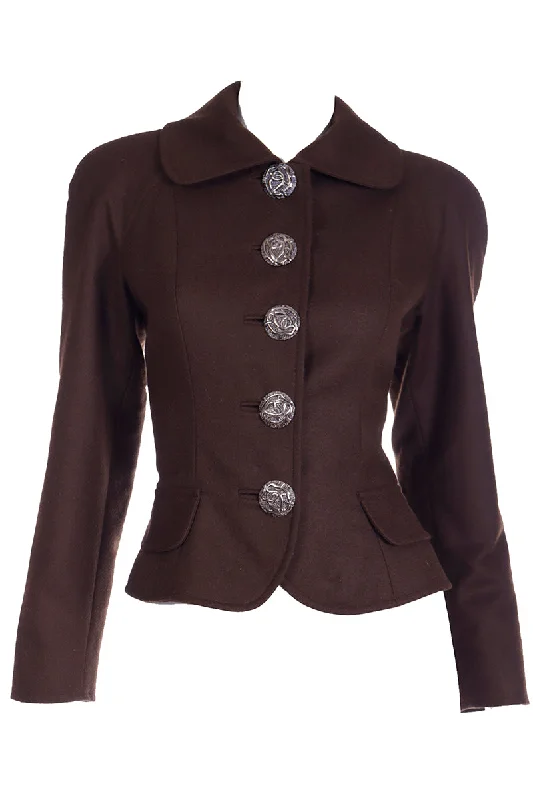 F/W 1993 Christian Lacroix Brown Wool Cropped Jacket w Signature Buttons Toggled Jacket Drawstring Jacket Belted Jacket F/W 1993 Christian Lacroix Brown Wool Cropped Jacket w Signature Buttons Toggled Jacket Drawstring Jacket Belted Jacket