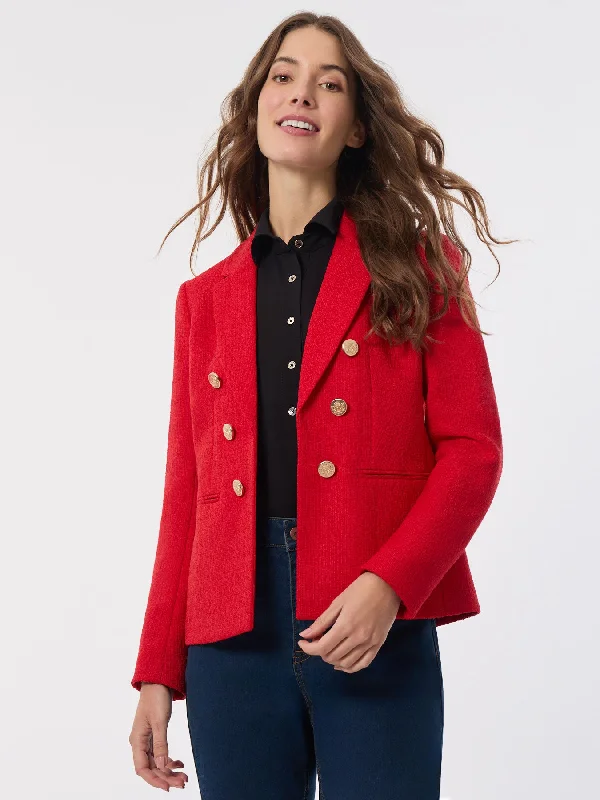 Faux Double Breasted Jacket, Tweed Notch Collar Peter Pan Collar Cowl Neck