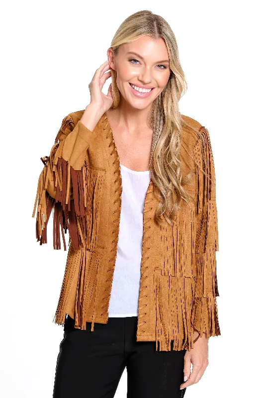 Faux Suede Fringe Jacket - Tobacco Trench Coat Raincoat Waterproof Jacket