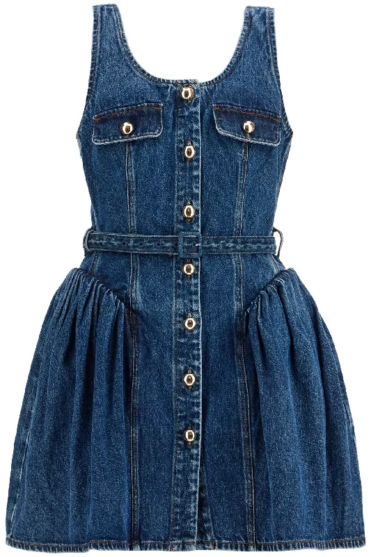 flared denim mini dress with a RS25 800S BL BLUE Casual V-Neck Mini Dress