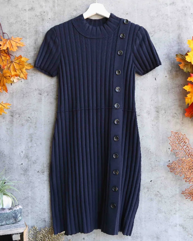 Free People - Lottie Ribbed Knit Mini Dress - Navy Elegant Lace Mini Dress