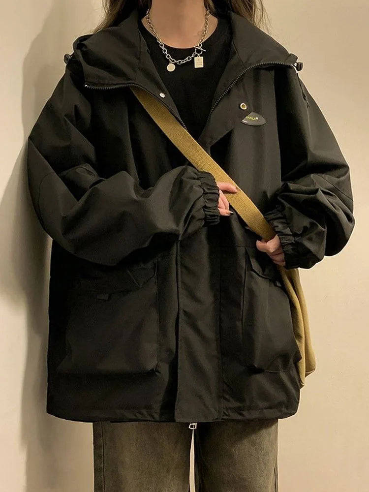 Getadme Japanese Harajuku Windbreaker Jacket Women Autumn Long Sleeve Zipper Hooded Coat Female Korean Fashion Vintage Casual Outerwear A-Line Jacket Boat Neck Shawl Collar Getadme Japanese Harajuku Windbreaker Jacket Women Autumn Long Sleeve Zipper Hooded Coat Female Korean Fashion Vintage Casual Outerwear A-Line Jacket Boat Neck Shawl Collar