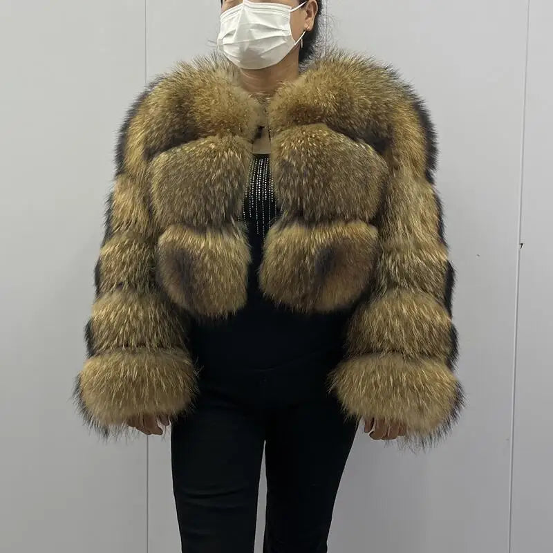 Getadme Real Raccoon Fur Coat Women Winter Long Sleeve Natural Luxury Jackets Thick Top Tiered Jacket Buttoned Jacket Zippered Jacket Getadme Real Raccoon Fur Coat Women Winter Long Sleeve Natural Luxury Jackets Thick Top Tiered Jacket Buttoned Jacket Zippered Jacket
