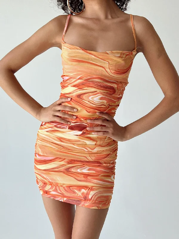 Harlan Mini Dress Orange Multi Comfortable Off-Shoulder Mini Dress