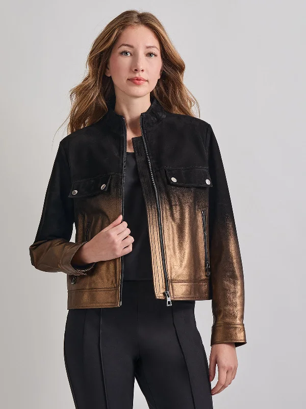 Heritage Fit Gold Ombre Suede Leather Trucker Jacket One-Shoulder Jacket Off-the-Shoulder Jacket Asymmetrical Jacket Heritage Fit Gold Ombre Suede Leather Trucker Jacket One-Shoulder Jacket Off-the-Shoulder Jacket Asymmetrical Jacket