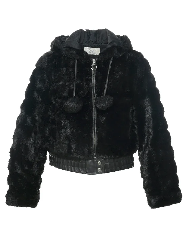 Hooded Faux Fur Jacket - L Striped Jacket Polka Dot Jacket Floral Jacket