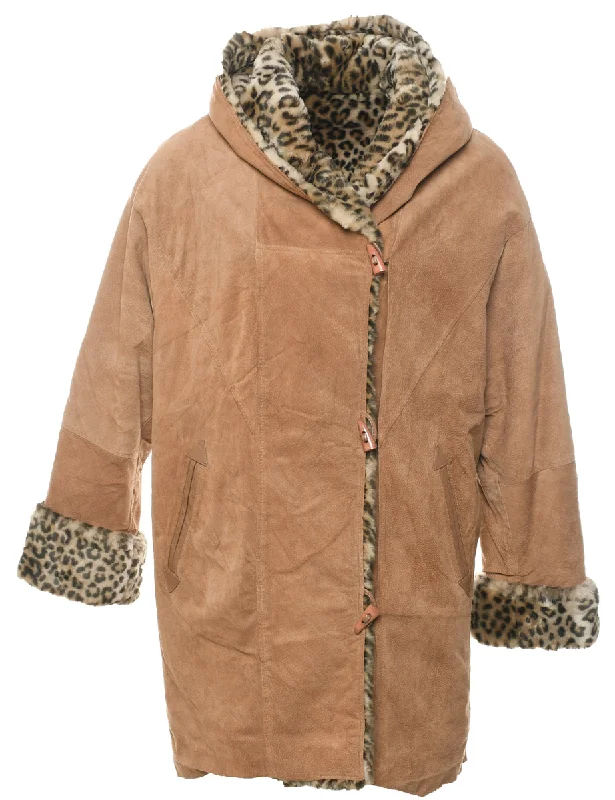 Hooded Shearling Suede Jacket - L Wool Jacket Cashmere Jacket Tweed Jacket