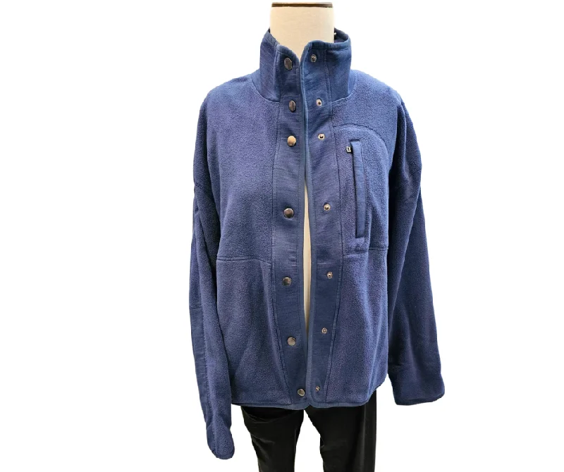 Jacket Snap / Zipper Pocket Soft Fleece Women's Midnight Blue 24F35-MDN A-Line Jacket Boat Neck Shawl Collar Jacket Snap / Zipper Pocket Soft Fleece Women's Midnight Blue 24F35-MDN A-Line Jacket Boat Neck Shawl Collar