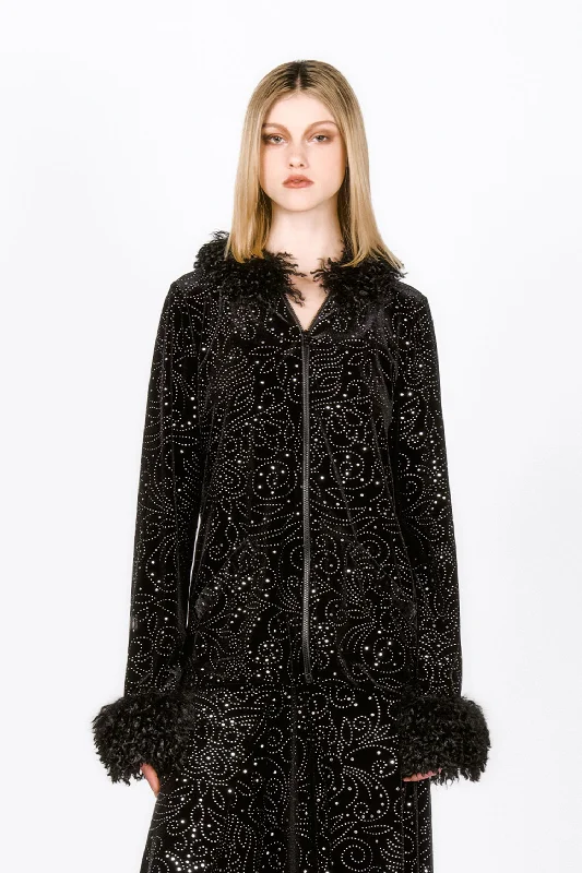 Jubilee Velvet Faux Curly Lamb Trimmed Hooded Jacket Stand-Up Collar Roll-Neck Collar Turtle Neck Jubilee Velvet Faux Curly Lamb Trimmed Hooded Jacket Stand-Up Collar Roll-Neck Collar Turtle Neck