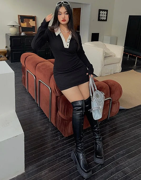 Kaydence White Collar Solid Color Black Long Sleeve Mini Dress Cozy Cotton Mini Dress Kaydence White Collar Solid Color Black Long Sleeve Mini Dress Cozy Cotton Mini Dress