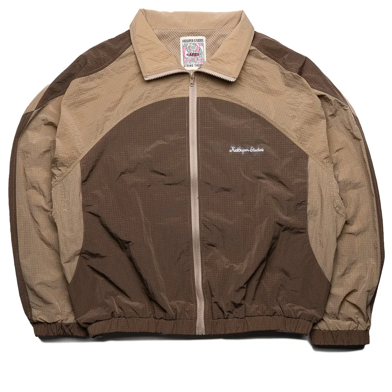 KidSuper Ripstop Windbreaker Jacket - Brown Stand-Up Collar Roll-Neck Collar Turtle Neck KidSuper Ripstop Windbreaker Jacket - Brown Stand-Up Collar Roll-Neck Collar Turtle Neck