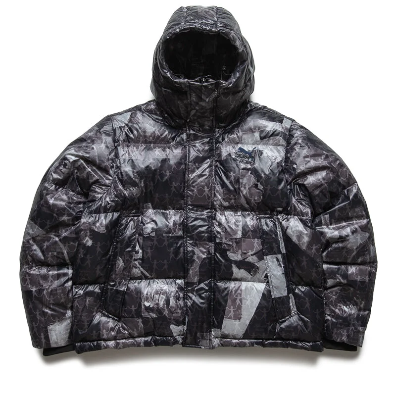 KidSuper x Puma MMQ All Over Print Puffer Jacket - Black A-Line Jacket Boat Neck Shawl Collar KidSuper x Puma MMQ All Over Print Puffer Jacket - Black A-Line Jacket Boat Neck Shawl Collar