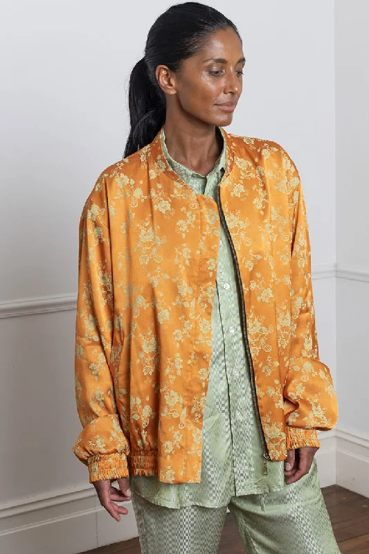 Reversible Bomber Jacket - Orange/Lime Satin Fabric Silk Fabric Chiffon Fabric