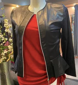 Leatherette Jacket with Peplum Fitted Jacket Loose Jacket Oversized Jacket