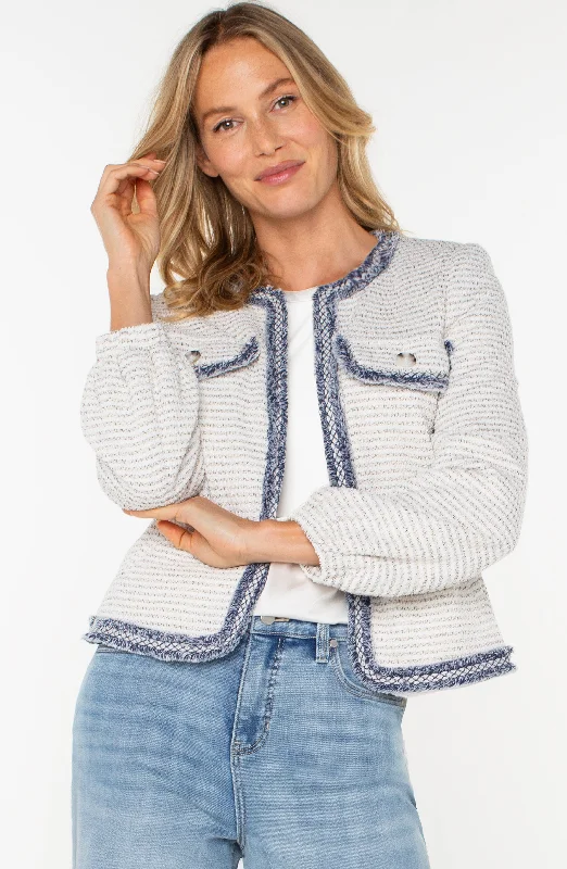 Liverpool Collarless Jacket with Fray Detail (Cream Navy Boucle) Anorak Shell Jacket Lightweight Jacket