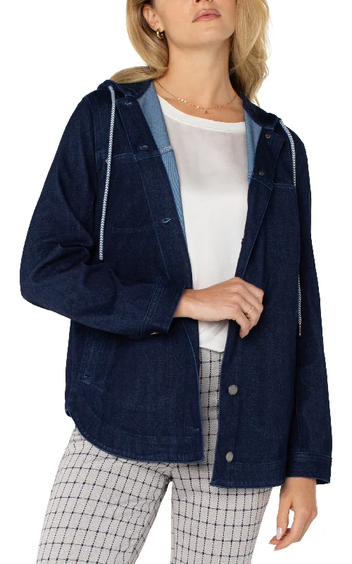 Liverpool Shirt Jacket with Hood (Indigo Rinse) Fleece Fabric Down Fabric Feather Fabric Liverpool Shirt Jacket with Hood (Indigo Rinse) Fleece Fabric Down Fabric Feather Fabric