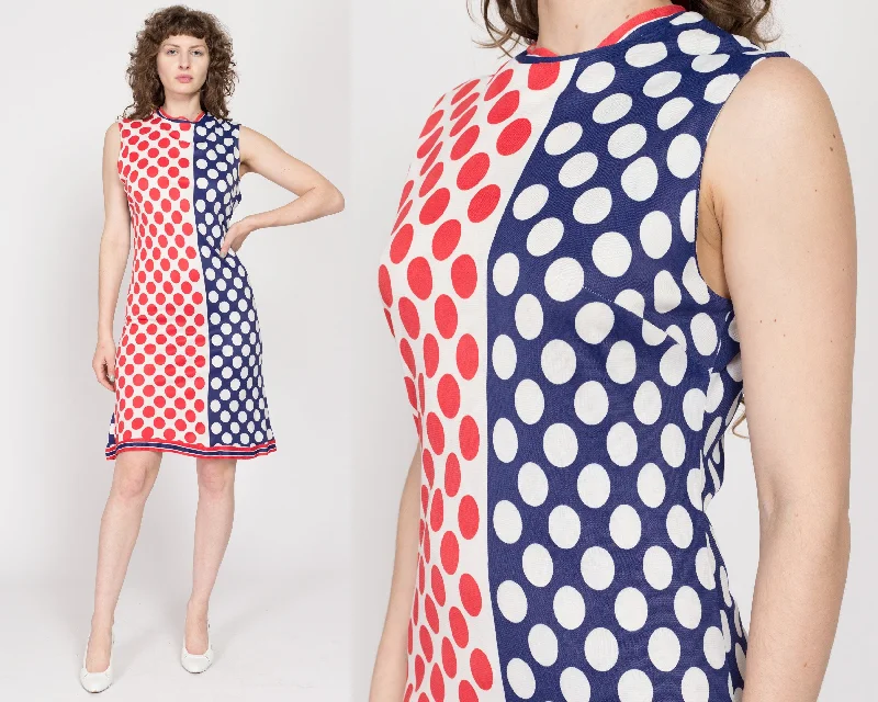 Medium 60s Red White & Blue Polka Dot Mod Mini Dress Classic Black Mini Dress