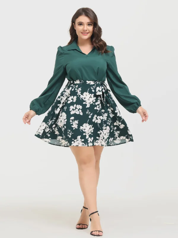 Midsize Floral Vintage Long Sleeves Mini Dress Stylish Short-Sleeve Mini Dress