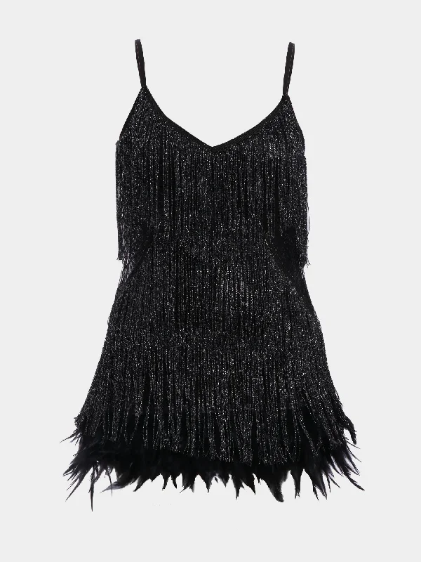 Midsize Fringe Latin Dance Mini Dress Trendy Cut-Out Mini Dress