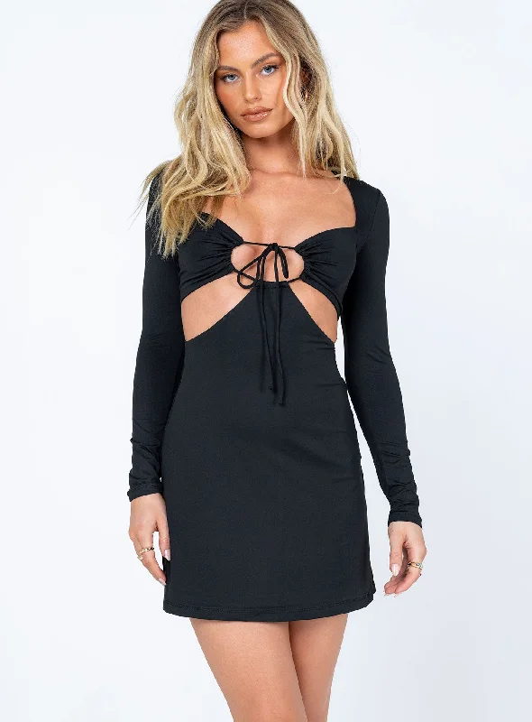 Molley Long Sleeve Mini Dress Black Comfortable Fit-and-Flare Mini Dress