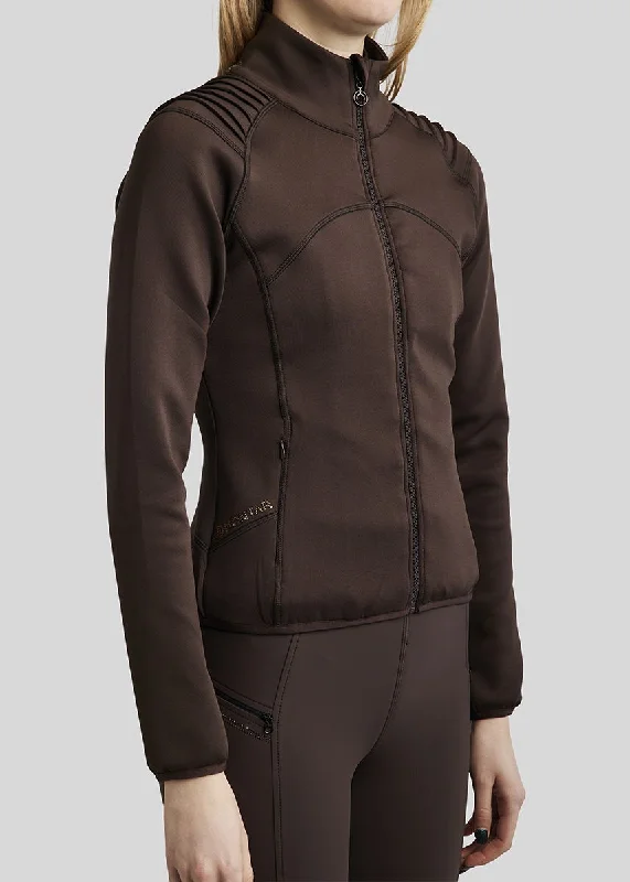 MoPaige Pintucks with Crystals Jacket - Brown Notch Collar Jacket Peter Pan Collar Jacket Cowl Neck Jacket