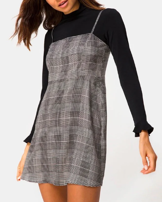 Motel Boyasly Mini Dress in Charles Check Grey Trendy Floral Mini Dress