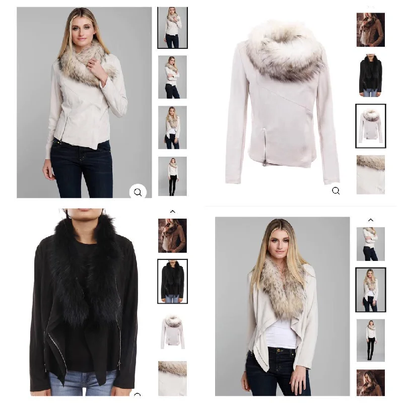 Moto Jacket with Detachable Fur Cotton Fabric Linen Fabric Terry Fabric